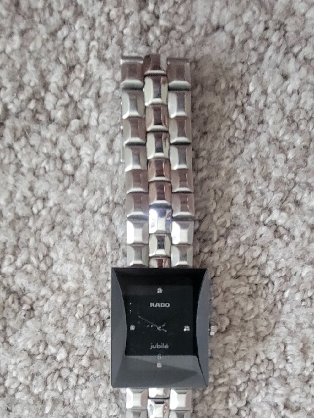 Authentic Rado Mens Silver Bracelet Watch with Black Dial